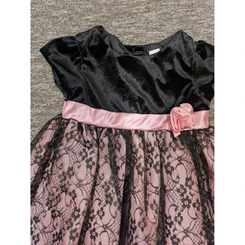 George Girl's Size 24 Months Black Velvet Pink Lace Flower‎ Party Dress
